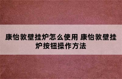 康怡敦壁挂炉怎么使用 康怡敦壁挂炉按钮操作方法